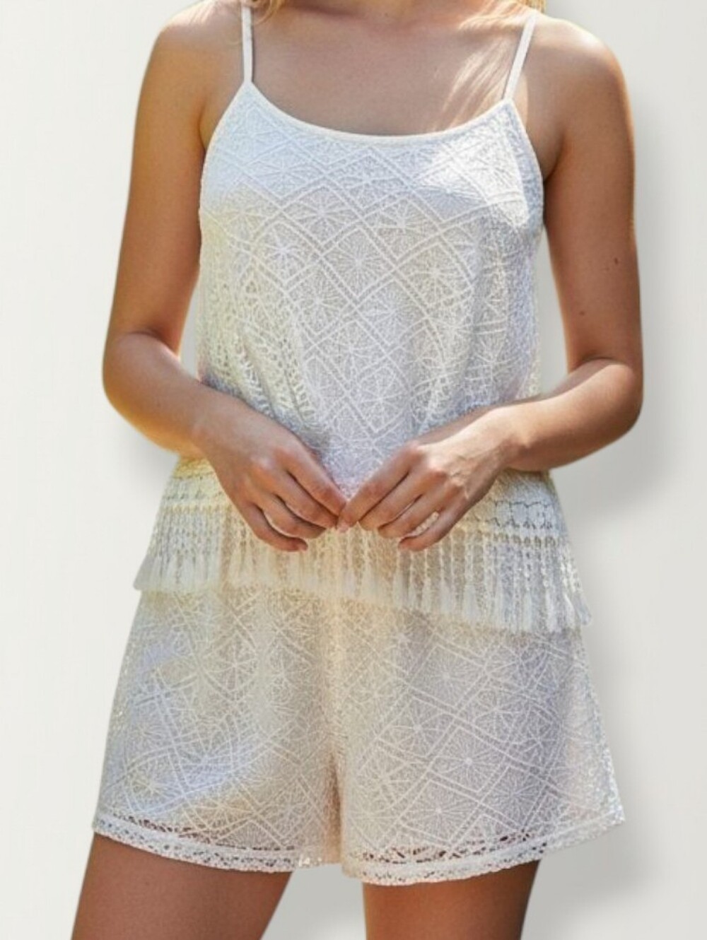 Women's White Crochet Romper Size XL